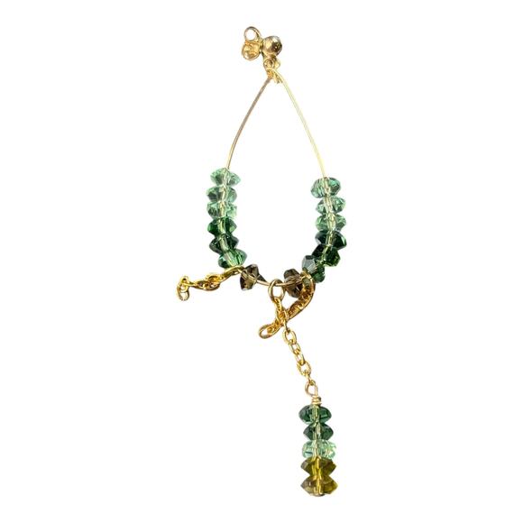 Bohemian Dangle Hoop‎ Earrings – Green & Blue Faceted Beads, Gold-Tone Chains - Picture 3 of 4